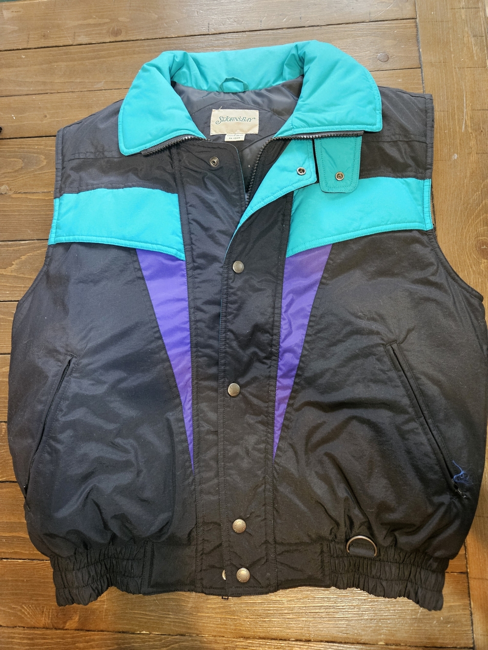 St. John's Bay Vintage Colorblock Puffer Vest in Teal & Purple